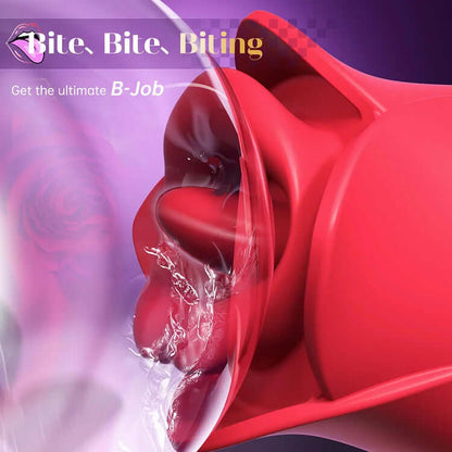 Upgraded Rose Lip Kissing Vibrator And Tongue Tapping For Women close-up image of the rose sex toy in action.