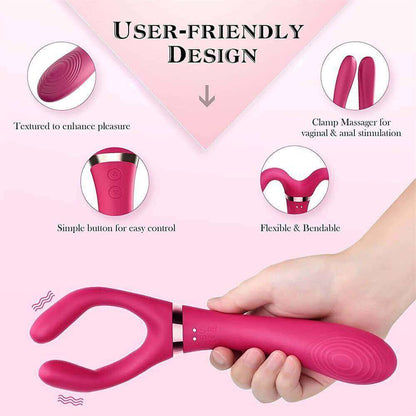 Bend Zone Rechargeable Posable Wine Red Couple’s Vibrator