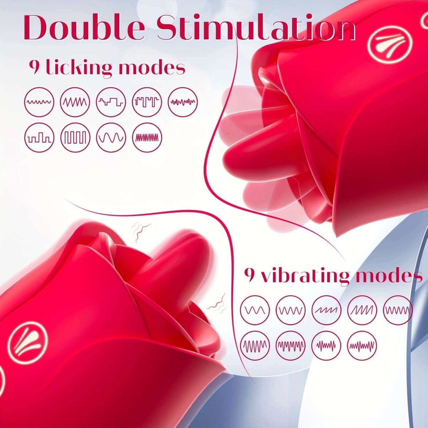 Rose Toy Vibrator For Women, Shocked Clitoral Nipple Tongue Licking Stimulator With 9 Modes, 9 Vibration Modes