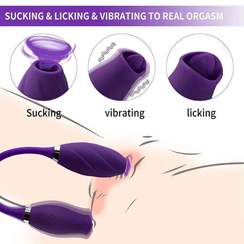 Rose Petal Vibrator With Vibrant Dildo | 10 SUCKING +10 LICKING+10 VIBRATION MODES