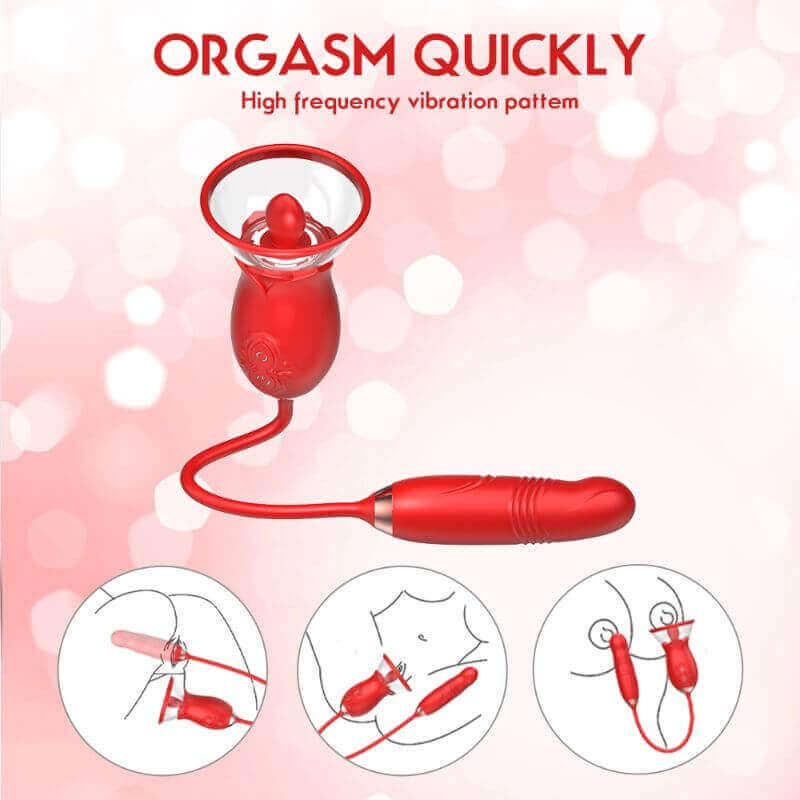 Rose Toy with Thrusting Dildo | 3 Sucking Modes and 10 Vibrant Modes